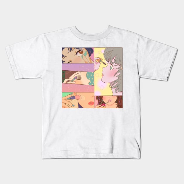 Anime Makeup Girls Kids T-Shirt by FabDesign